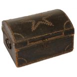 A NORTHERN EUROPEAN BRASS NAILED AND BLACK LEATHER COVERED TRUNK, LATE 18TH/EARLY 19TH C the