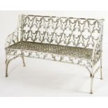 A REGENCY STYLE CAST METAL GARDEN SEAT, 20TH C 138cm l++White paint flaking; some surface corrosion,