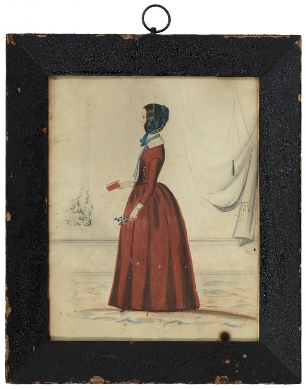 JOSEPH KERRY OF NOTTINGHAM, 19TH C PORTRAIT OF A LADY full length in profile in an interior,