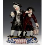 A STAFFORDSHIRE PEARL GLAZED EARTHENWARE GROUP OF THE VICAR AND MOSES, C1800 with overglaze enamel