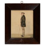 ENGLISH SCHOOL, 19TH C PORTRAIT OF A MAN full length in profile in peaked cap and plaid trousers,