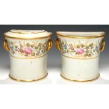 A PAIR OF DAVENPORT BULB POTS AND COVER, C1807-12 of hybrid hard paste porcelain, painted with