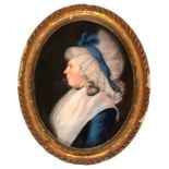 ENGLISH SCHOOL, LATE 18TH C PORTRAIT OF A LADY bust length in profile in a blue dress with white