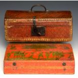 A SET OF VENETIAN RED GROUND LACCA POVERA BOXES, EARLY 19TH C the outer box with domed lid
