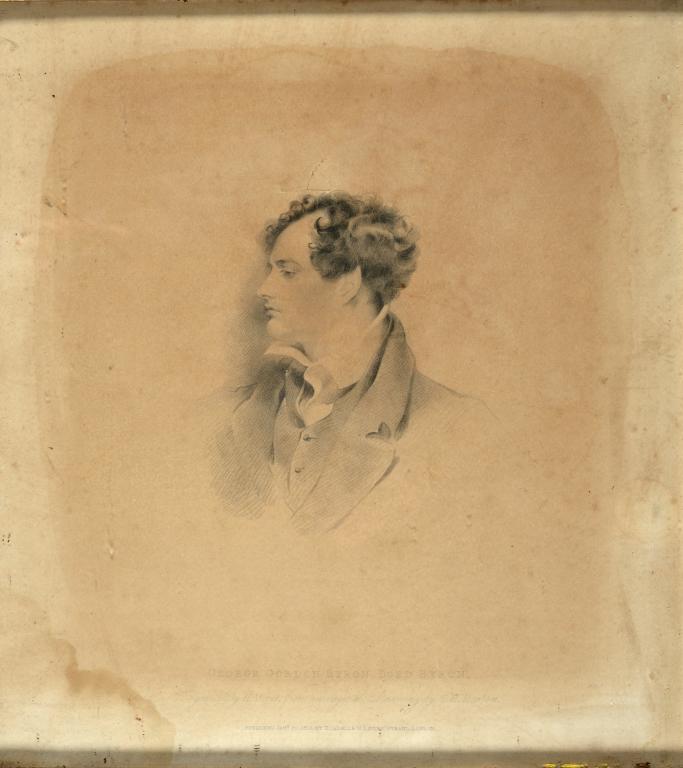 AFTER GEORGE HENRY HARLOW PORTRAIT OF LORD BYRON head and shoulders, bears signature and date,