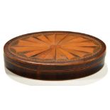 TREEN. A GEORGE III OVAL MAHOGANY AND INLAID SNUFF BOX AND COVER, C1800 the underside inlaid with