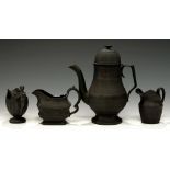 A SPODE BLACK BASALT CREAM JUG WITH WINGED FIGURE HANDLE, C1790-1820 11cm h, impressed mark, two