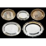 ONE AND A PAIR OF GADROONED SHEFFIELD PLATE MEAT DISHES AND TWO EPNS DISHES, C1820 AND LATER 19TH