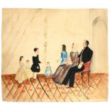 ENGLISH NAIVE ARTIST, C1840 CONVERSATION PIECE a family in an interior, ink and watercolour, 41.5