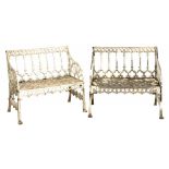 A PAIR OF REGENCY STYLE CAST METAL GARDEN SEATS, 20TH C 87cm l++White paint flaking and some