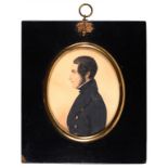 ENGLISH SCHOOL, EARLY 19TH C A GENTLEMAN half length in profile, ink and watercolour on card,