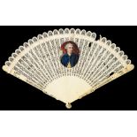 CHARLES JAMES FOX (1748-1806). A REGENCY IVORY BRISE FAN, C1795 painted with a miniature of the