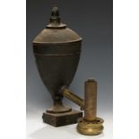 AN ENGLISH BLACK JAPANNED VASE SHAPED COLZA WALL LAMP, C1840 the hemispherical vase shaped box