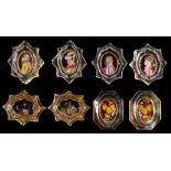 FOUR PAIRS OF BOHEMIAN ZWISCHENGOLDGLAS SALT CELLARS, 18TH/EARLY 19TH C decorated with portraits,