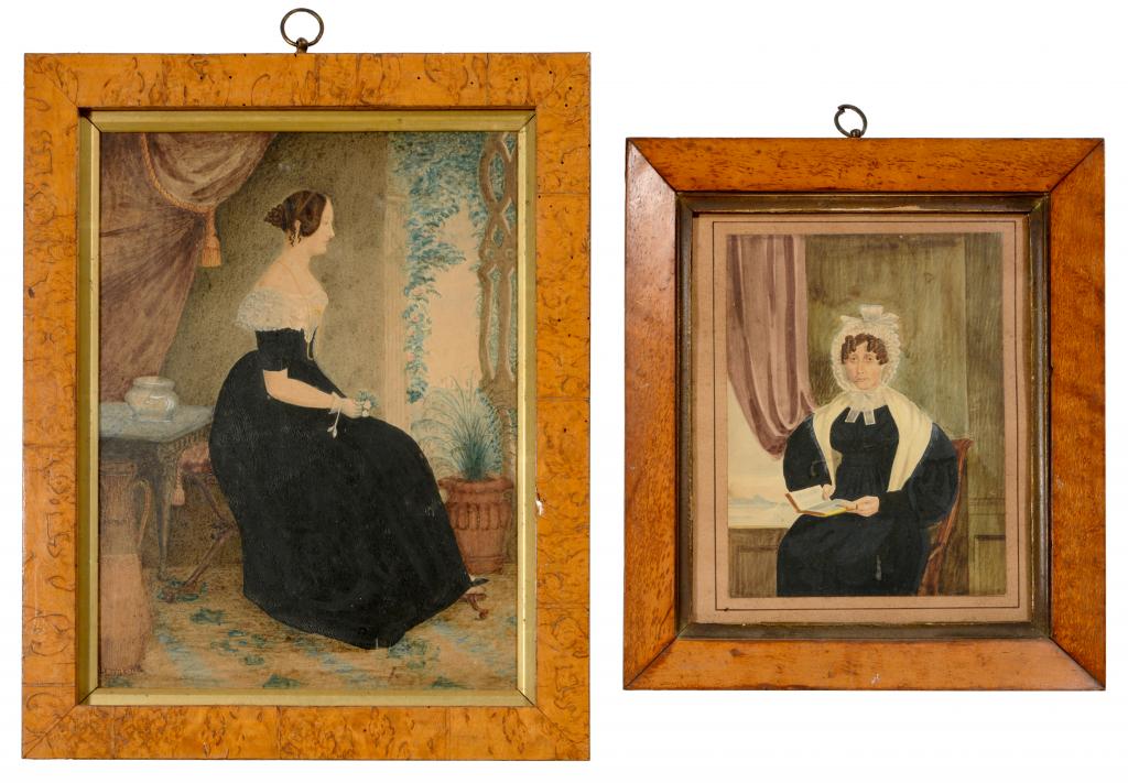 ENGLISH SCHOOL, 1847 PORTRAIT OF A LADY seated full length in profile in an interior, signed with