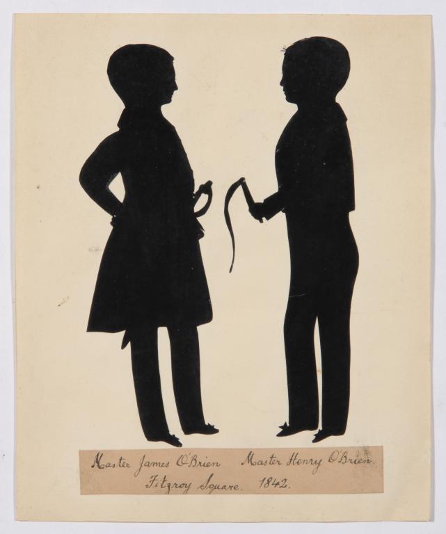 BRITISH PROFILISTS, 19TH C SILHOUETTES OF TWO BOYS IDENTIFIED AS MASTER JAMES AND MASTER HENRY O'