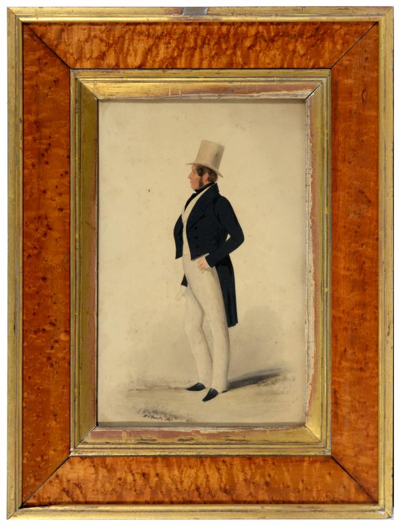 W S Hunt, 1821 PORTRAIT OF A GENTLEMAN full length in profile holding a letter, signed and dated,