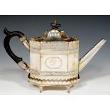 AN OCTAGONAL SHEFFIELD PLATE TEAPOT AND STAND, C1790 17cm h overall++Old solder repair to handle