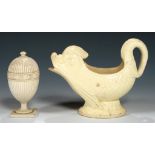 A WEDGWOOD NEO CLASSICAL STYLE MINIATURE QUEEN'S WARE URN AND COVER, EARLY 19TH C 10.5cm h,