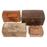 FOUR DICED LEATHER, VELLUM, GOATSKIN OR LEATHER CLOTH COVERED TRUNKS, EARLY 19TH C various sizes,