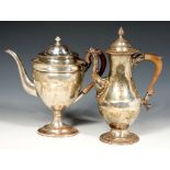 A SHEFFIELD PLATE BALUSTER COFFEE POT AND A VASULAR COFFEE POT AND COVER, C1760 AND 1790 the first