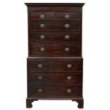 A GEORGE III MAHOGANY CHEST ON CHEST, C1780 with dentil cornice, fluted pilasters and brushing