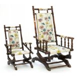 AN AMERICAN ROCKING CHAIR AND A SIMILAR CHILD'S ROCKING CHAIR, EARLY 20TH C