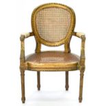 A GILTWOOD ELBOW CHAIR IN LOUIS XV STYLE, EARLY 20TH C