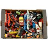 A COLLECTION OF DIE-CAST VEHICLES, INCLUDING MATCHBOX AND CORGI TOYS AND TINPLATE AND PLASTIC