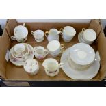 A WEDGWOOD PALE GREY AND GILT DASH BORDERED BONE CHINA TEA SERVICE AND VARIOUS ROYAL CROWN DERBY AND