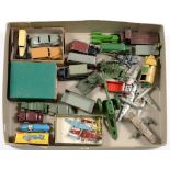 A COLLECTION OF DINKY TOYS AND OTHERS, INCLUDING DIE CAST, TIMPO TAXI, TINPLATE GUN, ETC