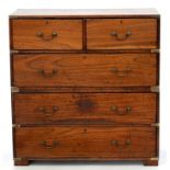 CAMPAIGN FURNITURE. A BRASS MOUNTED TEAK CHEST, IN TWO SECTIONS, LATE 19TH C, 95CM H; 92 X 45CM