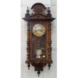 A MAHOGANY EIGHT DAY DROP DIAL WALL CLOCK WITH ROMAN NUMERALS, 82 X 35CM