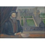 ENGLISH SCHOOL, PORTRAIT OF SIR THOMAS GRESHAM WITH GONVILLE AND CAIUS COLLEGE CAMBRIDGE IN THE