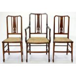 A SET OF THREE EDWARDIAN INLAID MAHOGANY CHAIRS, INCLUDING AN ELBOW CHAIR