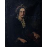 ENGLISH SCHOOL, MID 19TH C, PORTRAIT OF A LADY, SEATED THREE QUARTER LENGTH IN A BLACK DRESS WITH