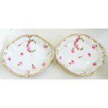 A PAIR OF UNUSUAL SAMPSON HANCOCK, DERBY LOZENGE SHAPED DESSERT DISHES, PAINTED WITH SCATTERED ROSES