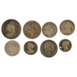 UNITED KINGDOM SILVER COINS. CROWN 1889, FIVE VARIOUS SHILLINGS, FLORINS AND A HALFCROWN AND TWO