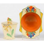 CLARICE CLIFF. AN A. J. WILKINSON CROCUS PATTERN BOWL, 17CM L, PRINTED BIZARRE MARK, C1935 AND A