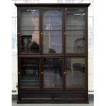 A MAHOGANY GLAZED BOOKCASE, 250CM H; 175 X 22CM