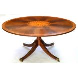 A GEORGE III STYLE MAHOGANY AND CROSSBANDED IN SATINWOOD BREAKFAST TABLE, 75 X 158CM