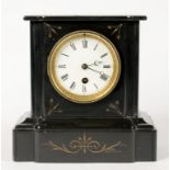 A FRENCH BELGE NOIR MANTEL TIMEPIECE WITH ENAMEL DIAL, 22CM H, C1880