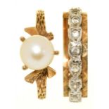 TWO GOLD RINGS, ONE STONE-SET MARKED 9CT ONE WITH IMITATION PEARL IN 9CT, SIZE N AND O RESPECTIVELY,