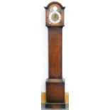 A STAINED OAK DWARF LONGCASE CLOCK WITH CHIMING MOVEMENT, THE DIAL INSCRIBED JOHN PERRY LIMITED