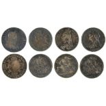 SILVER COINS. CROWN 1662, 1821, 1891 AND 1898