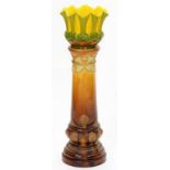 A BRETBY VIVID YELLOW, OLIVE GREEN AND OCHRE MAJOLICA JARDINIERE, 21CM H, IMPRESSED MARKS AND A