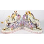 A PAIR OF GERMAN FIGURAL LUSTRE WARE BOOK ENDS, 12CM H, IMPRESSED MONOGRAM, 17499 AND GERMANY,