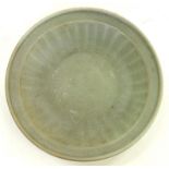 A CHINESE CELADON TURIANG CARGO DISH, MING DYNASTY, EARLY 14TH C, 26CM D, WITH CERTIFICATE (SOLD