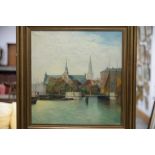 OTTO OLSEN, CANAL SCENE COPENHAGEN, SIGNED, OIL ON CANVAS, 46 X 44CM