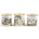 A SET OF THREE SPODE BAT PRINTED AND GILT COFFEE CANS, 6.5CM H, C1805-10